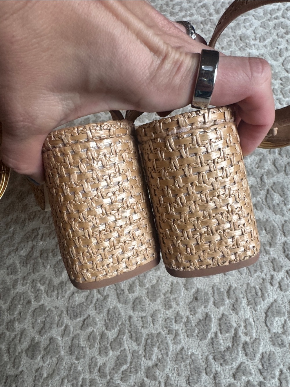 Larroude Dolly Verona Low Sandal In Natural Raffia and Beige Leather, size 10 - Picture 10 of 10